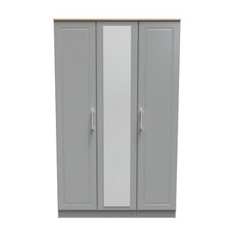 Welcome Furniture Kingston Ready Assembled Wardrobe with Triple Mirror - Dust Grey & Bardolino Oak - Welcome Furniture | TJ Hughes