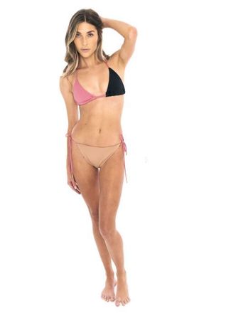 Dai Moda Womens Frenchie Colorblock Two Piece Tri String Bikini in Mauve Black Nude at Nordstrom, Size Small