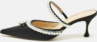 Mach & Mach Black Satin Bow Crystal Embellished Slide Sandals