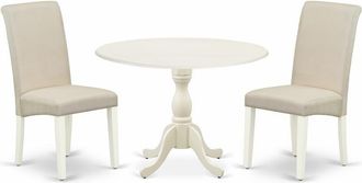 East West Furniture DMBA3-LWH-01 3 Piece Dinning Room Table Set Contains 1 Drop Leaves Dining Table and 2 Cream Linen Fabric Upholstered Chair with High Back - Linen Whit