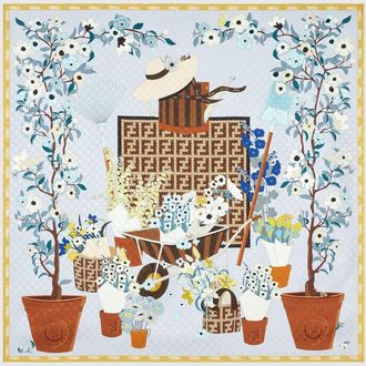 Fendi Foulard Gardening in seta con stampa floreale e monogram FF