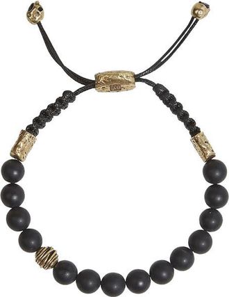 John Varvatos Mens Wrap Brass & Onyx Bead Slider Bracelet at Nordstrom, Size 10