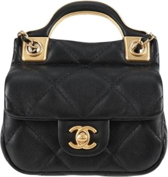 Chanel Pre-owned Lady Handle Flap Card Holder on Chain - Dames - Vintage Mini Tas - Zwart - ONE Size - Leer - Vintage