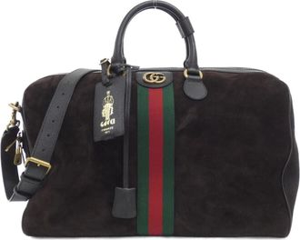 Gucci Dark Brown Suede Leather Boston Bag (Pre-Owned)