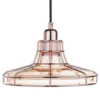 Beliani L&aacute;mpara Colgante De Vidrio &Aacute;mbar 117 Varillas Cobre Pantalla Doble Moderna Torre