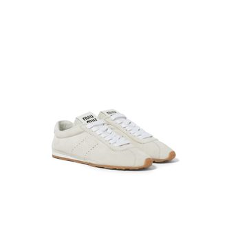 Miu Miu Plume Suede Sneakers, Woman, White, Size 34,5