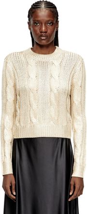 Diesel Cable-knit jumper with shiny effect - Knitwear - Woman - Beige