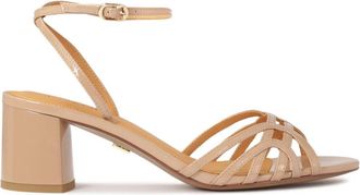 Kazar Elegante sandaal met brede hak in lakleer Angela - Dames - Sandalen met hakken - Beige - 38 EU - Leer - Schoenen