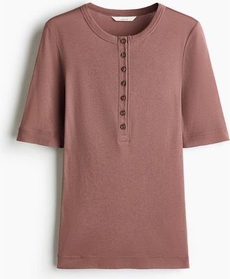 H&M Pima Cotton Top in Dark Dusty Pink at Nordstrom, Size X-Small