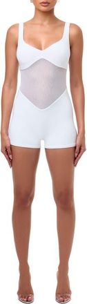 Naked Wardrobe Hourglass Mesh Tank Romper in White at Nordstrom, Size X-Small