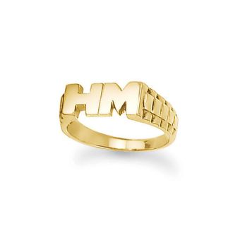 Jewelco London 9ct Gold Personalised Identity Bricked Initial Ring | Size: Small