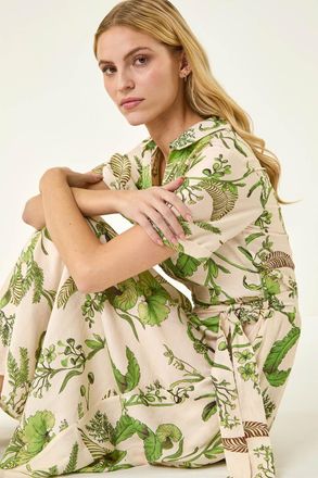 Roman Floral Tie Waist Shirt Dress
