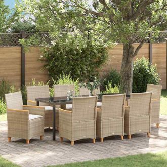 vidaXL Conjunto De Comedor De Jard&iacute;n 9 Pcs Beige Rat&aacute;n Sint&eacute;tico Vidaxl