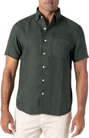 Robert Talbott Morgan Short Sleeve Linen Shirt in Dark Olive at Nordstrom, Size Medium