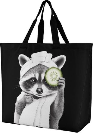 Generic Cute Bath Raccoon Tote Bag Reusable Grocery Shopping Bags Large Travel One Shoulder Handbag for Picnic Work