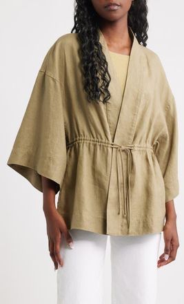 & Other Stories Linen Drawstring Jacket in Khaki Green at Nordstrom, Size X-Small