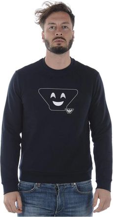 Emporio Armani Double-jersey Sweatshirt met Micro Logo Patch - Heren - Sweatshirts - Blauw - M - Katoen - Hoodies & sweatvesten