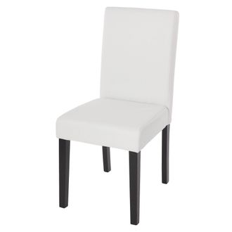 Hhg Silla De Comedor Littau, Silla De Cocina, Polipiel, Blanco Mate, Patas Oscuras