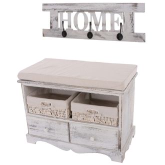 Hhg Armario Con Banco C&oacute;moda Con 2 Cestas 42x62x33cm, Aspecto Shabby, Vintage, Blanco