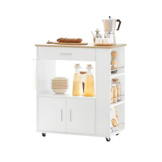 SoBuy Carrito De Servicio Camarera Multiusos Mueble Con 3 Estantes Laterals 2 Puertas 1 Caj&oacute;n Y 1 Porta Pa&ntilde;os De Cocina Blanco 82 X 46 X 88 Cm Fkw113-wn Sob