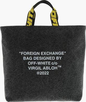 Off-white Borsa Tote HARD CORE in Denim con Stampa a Contrasto Off-White