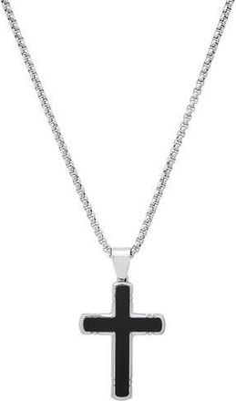 HMY Jewelry Mens Onyx Cross Pendant Necklace in Silver/Black at Nordstrom Rack