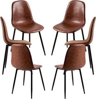Regalos Miguel Packs Sillas Comedor - Pack 6 Sillas Black Teok Polipiel - Café Vintage