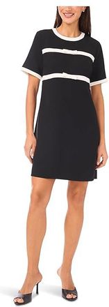 CeCe by Cynthia Steffe Short Sleeve Combo Bow Trim Dress Womens Dress Rich Black : 12, Polyester
