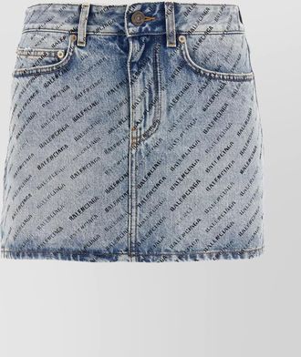 Balenciaga denim skirt logo pockets loops