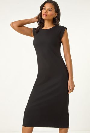 Roman Ribbed Cap Sleeve Midi Dress