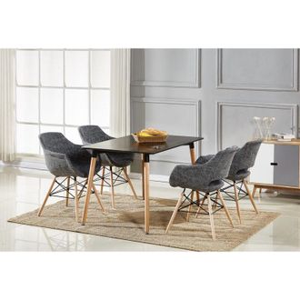 Life Interiors Life Interiors - Set da pranzo Halo Olivia - un tavolo da pranzo in legno nero e un set di 4 sedie da pranzo in tessuto grigio grigio - Sala da