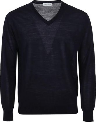 Ballantyne Navy V Neck Pullover Sweater - Heren - V-hals truien - Blauw - M - Truien & Vesten