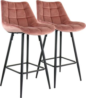 Elama 2 Piece Velvet Tufted Bar Chair in Pink with Metal Legs