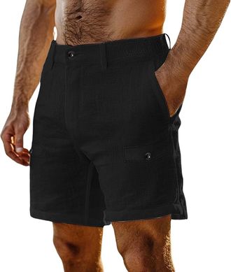 Generic Mens Golf Cotton Linen Loose Casual Breathable Quick Drying Lightweight Elastic Waist Sports Running Hiking Jogging Shorts with Multi Pockets Summer,B