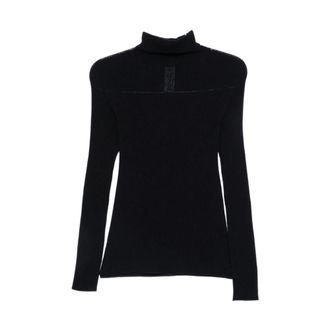 Fabiana Filippi Trui met opgerolde kraag van ribbelbrei - Dames - Coltruien - Blauw - L - Truien & Vesten