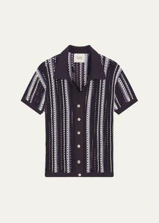 Frescobol Carioca Mens Striped Short-Sleeve Crochet Cardigan
