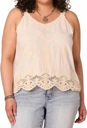 Democracy Scallop Edge Hem Embroidered Tank Top - Plus In Off White Natural