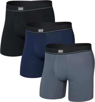 Saxx Essential Cotton Boxer Brief Fly 3-Pack Alltagsunterw&auml;sche f&uuml;r Herren | blau/schwarz
