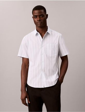 Calvin Klein Mens Yarn-Dyed Stripe Stretch Button-Down Shirt - Blue - XL