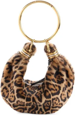 Chlo&eacute; Mini Bracelet Leopard Print Genuine Shearling Hobo Bag in Jungle Brown at Nordstrom