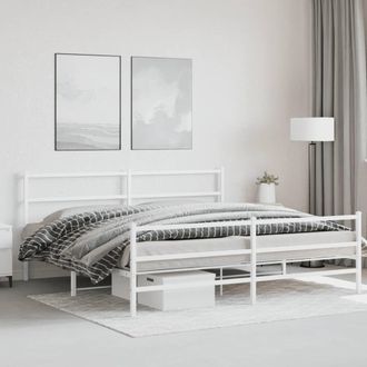 Berkfield Home Metal Bed Frame without Mattress with Footboard&not;White 193x203cm in White | Size: 193x203 cm