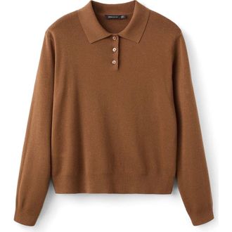 Mango Wool & Cotton Polo Sweater in Tobacco Brown at Nordstrom, Size X-Small
