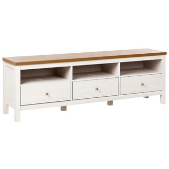 Beliani Beliani - Elegante Mueble Tv Con 3 Cajones Tablero De Part&iacute;culas Muebles De Sala De Estar Blanco Inverell