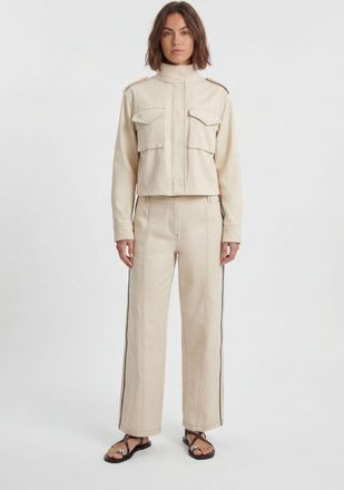 Karen Millen Womens Tailored Military Cotton Striped Jacket - Beige - Size 16 UK
