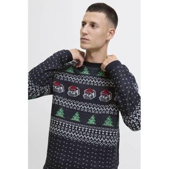 Jack & Jones kersttrui gebreid donkerblauw