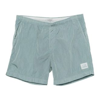C.P. Company Beachwear, male, Blue, Size: L Logo Patch Swim Shorts