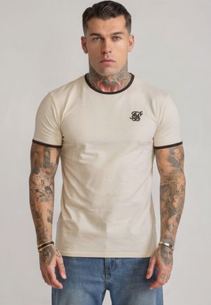 Siksilk Mens Ecru,Brown Ringer T-Shirt XXL