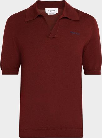 Alexander McQueen Men & apos;s Wool Knit Johnny Collar Short-Sleeve Polo Sweater