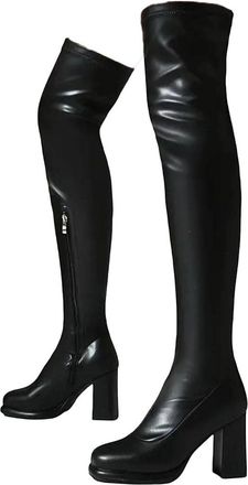 Generic Womens Side Zip Over The Knee Boots High Heels Pointed Toe Leather Pole Dance Boots