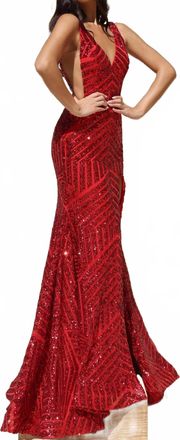 Jovani V-Neck Sleeveless Gown In Red